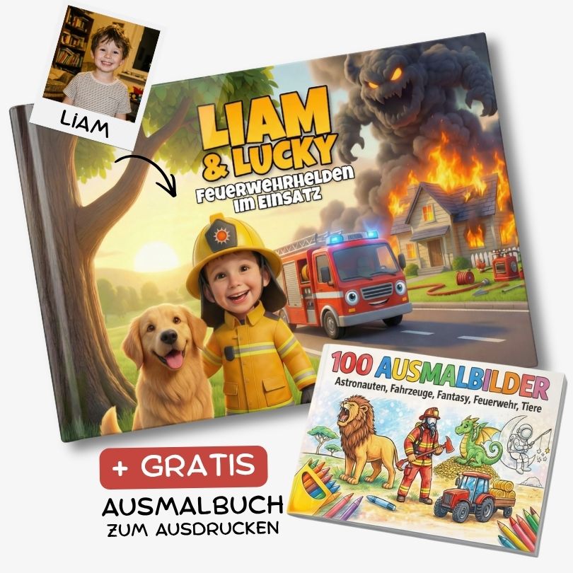 Das Heldenbuch-Paket: Personalisiertes Hardcover-Buch mit dem Gesicht deines Kindes + Gratis Ausmalbuch mit 100 Zeichnungen